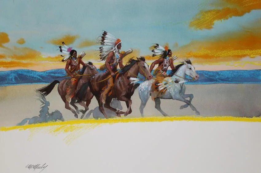 American Indian Headdresses/Comanche by Tom McNeely, Watercolor, sold May 2020