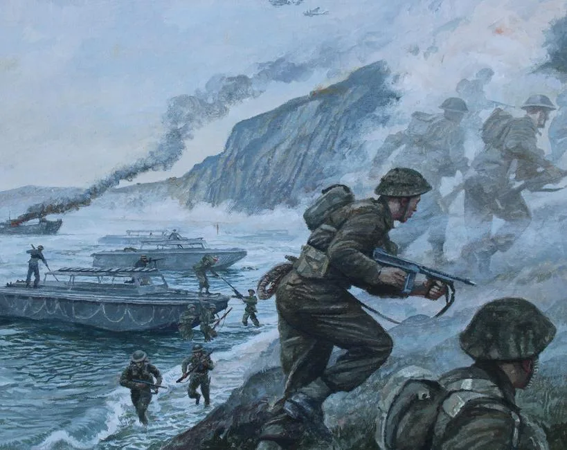 Dieppe Raid by Brian Sanders, oil on Canvas, sold May 2020