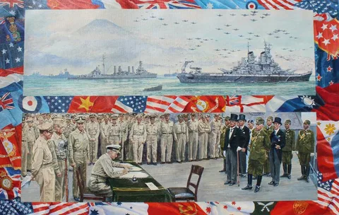 Japan VJ-Day by Brian Sanders, Oil on Canvas, sold May 2020