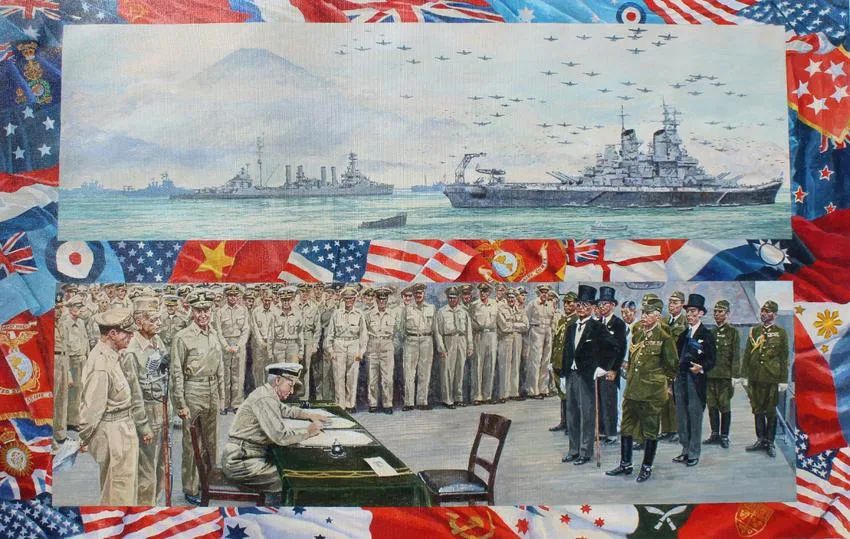 Japan VJ-Day by Brian Sanders, Oil on Canvas, sold May 2020