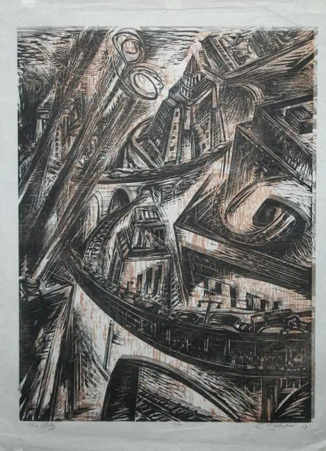 The City by Letterio Calapai, Woodcut, offered May 2020