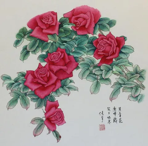 Chinese Rose by Ren Yu, Watercolor, sold May 2020