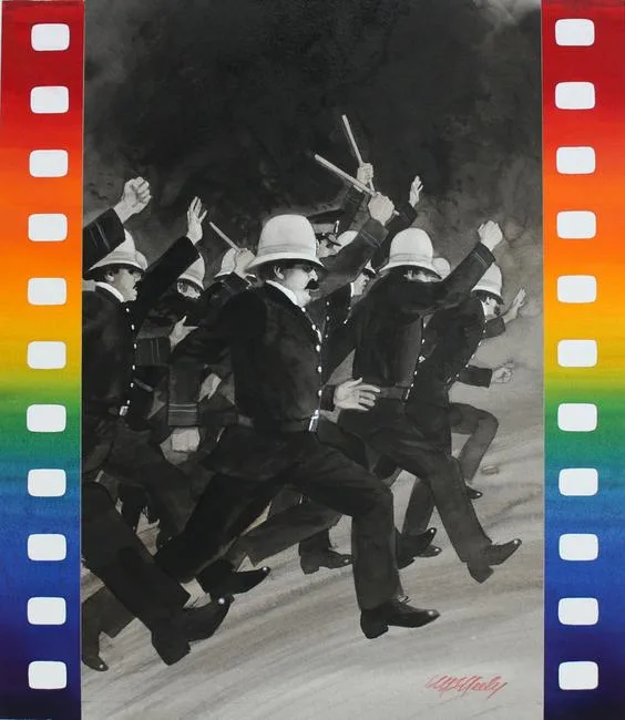 Keystone Cops by Tom McNeely, Watercolor, offered May 2020
