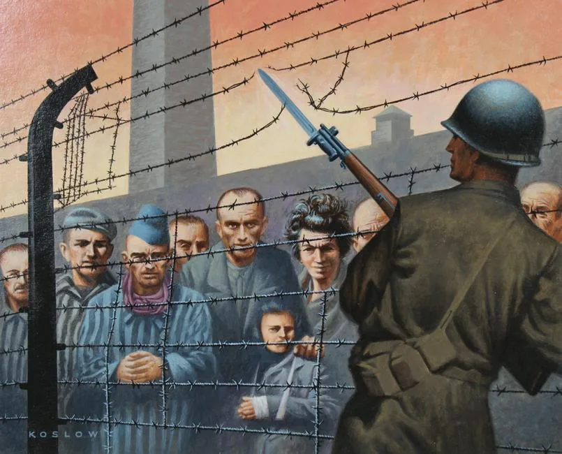 Concentration Camps Liberated by Howard Koslow, Acrylic on Illustration Board, sold May 2020