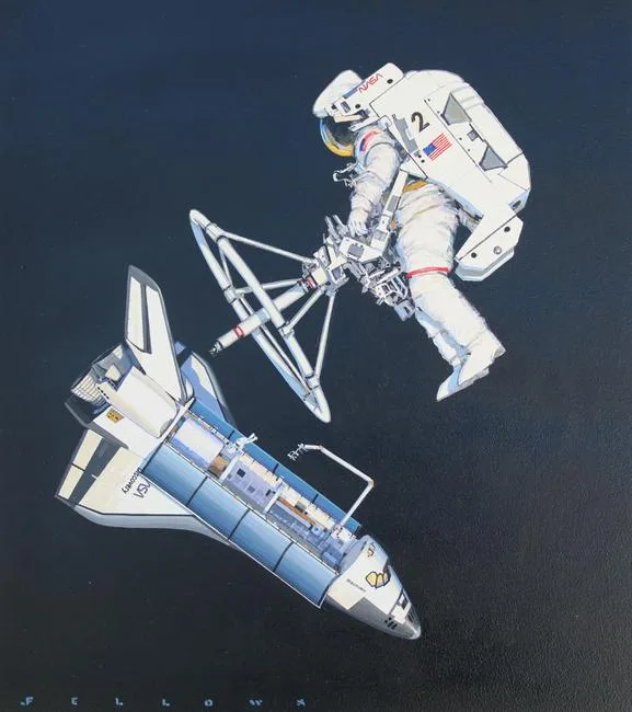 Space Shuttle Discovery by Jack Fellows, Oil on Masonite, sold May 2020