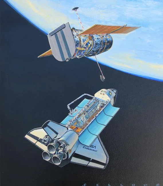 Space Shuttle Endeavour by Jack Fellows, Oil on Masonite, sold May 2020