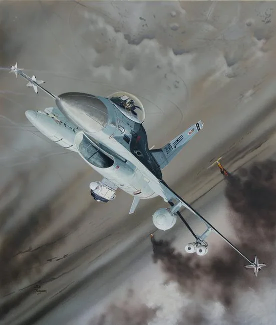 Steve Ferguson, General Dynamics F16C Fighting Airplane, Mixed Media on Illustration Board