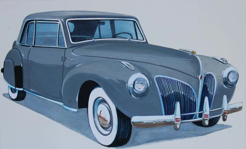 1941 Lincoln Continental by Robert Seabeck, Mixed Media on Paper, sold May 2020
