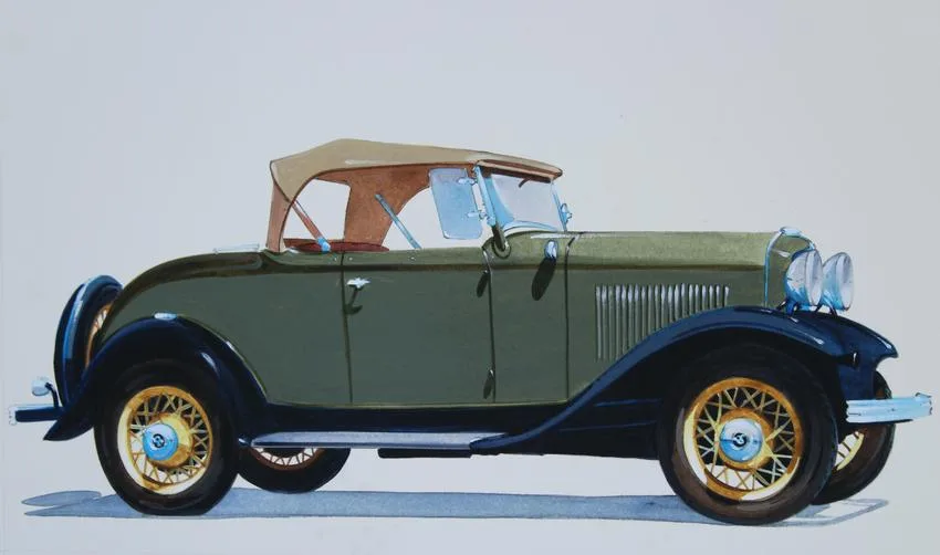 Robert Seabeck, 1932 V-8 Sport Roadster, Mixed Media on Paper