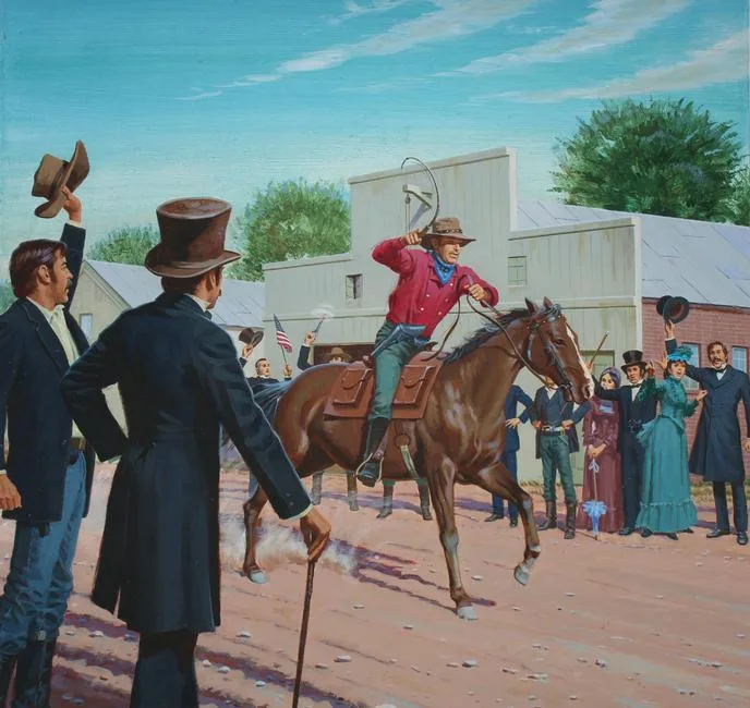 First Pony Express by Edward Vebell, Acrylic on Masonite, sold Jul 2020