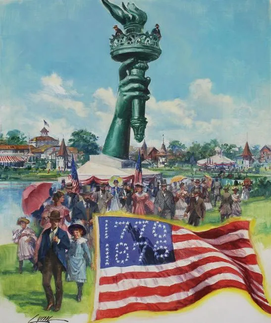 Centennial Flag by Dennis Lyall, Oil on Canvas, sold Jul 2020