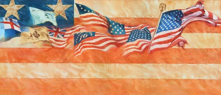 American Flags by Dennis Lyall, Oil on Canvas board, sold Jul 2020