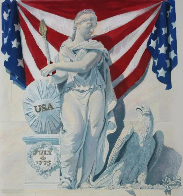 Tom Lydon, America and Eagle, Mixed Media on Illustration Board