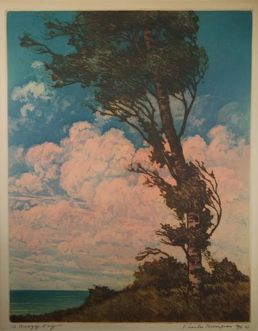 F. Leslie Thompson, A Breezy Day, etching