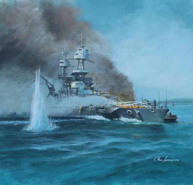 U.S.S. Nevada by Charles Lundgren, Oil on Masonite, sold Jul 2020