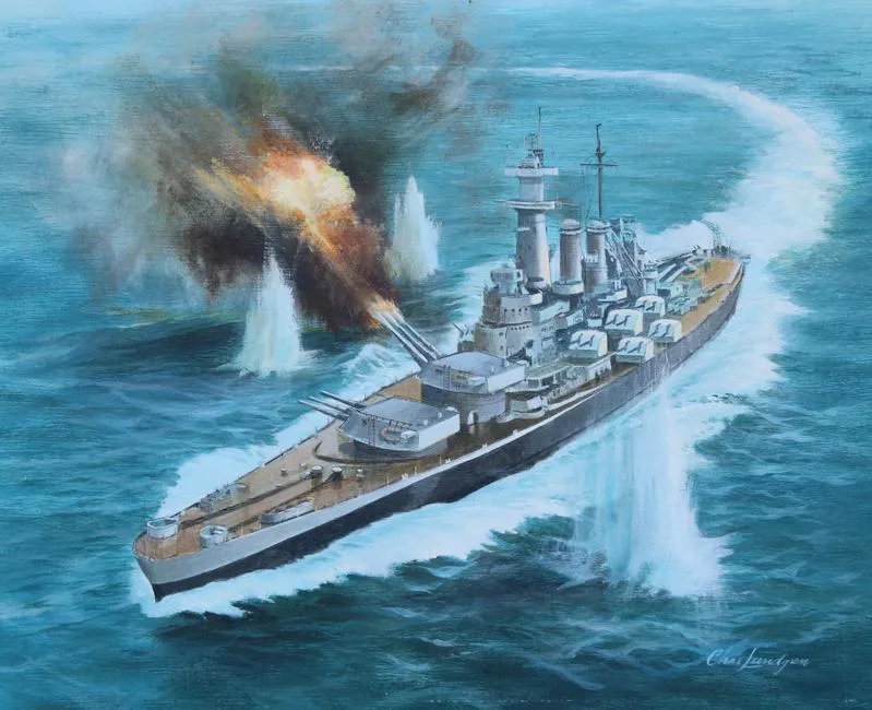 U.S.S. Washington by Charles Lundgren, oil on Masonite, sold Jul 2020
