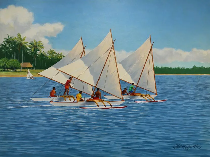 Herb Kawainui Kane, Marshallese Racing Canoes - Kor kor, Acrylic on Illustration Board