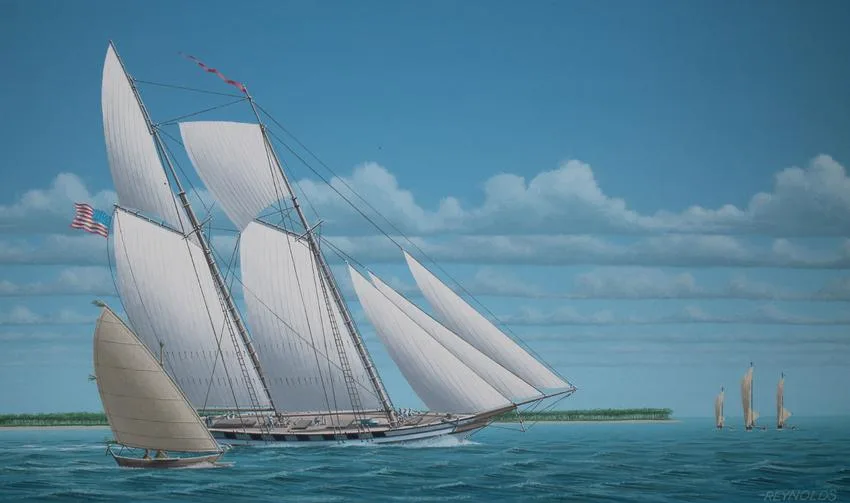 U.S. Naval Schooner Dolphin by Keith Reynolds, Oil on Canvas Board, sold Jul 2020