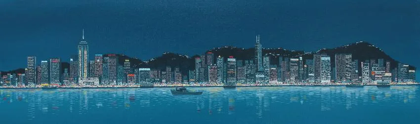 Keith Reynolds, Hong Kong - Jewel in the Night, Oil on Canvas Board