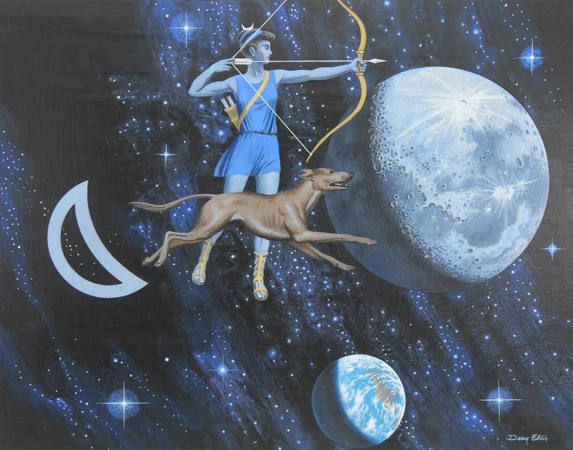Dean Ellis, Roman Goddess Diana, Mixed Media on Masonite