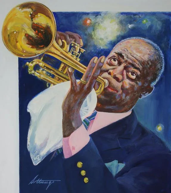 Louis Armstrong by George Sottung, Oil on Illustration Board, sold Jul 2020