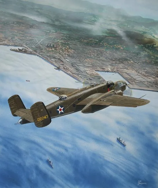 North American B-25B Mitchell Airplane by Steve Ferguson, Mixed Media on Illustration Board, sold Jul 2020