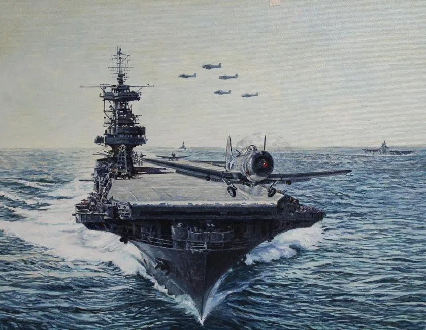 USS Enterprise by Brian Sanders, Oil on Masonite, sold Jul 2020