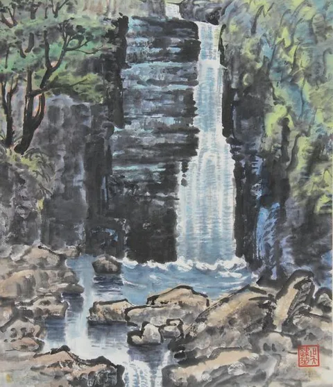 Wu Jiankun, Yellow Dragon Pool in Lushan Mountains, Mixed Media on Rice Paper