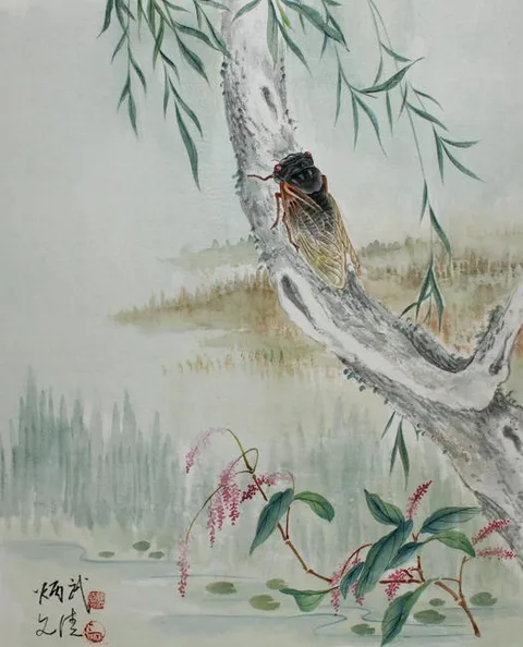 Yan Bingwu, Periodical Cicada, Watercolor on Silk