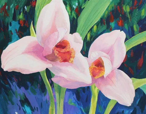 Ren Yu, Lycaste virginalis Orchid, Watercolor on Illustration Board