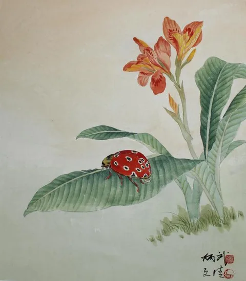 Yan Bingwu, Ladybug, Watercolor on Silk