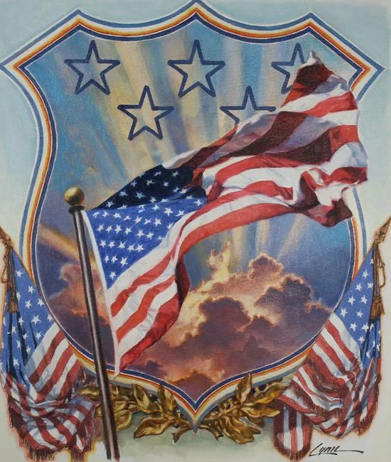 Old Glory Combination by Dennis Lyall, Oil on Canvas, sold Jul 2020