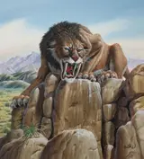 Don Balke, Saber-tooth Cat Perched on Rock