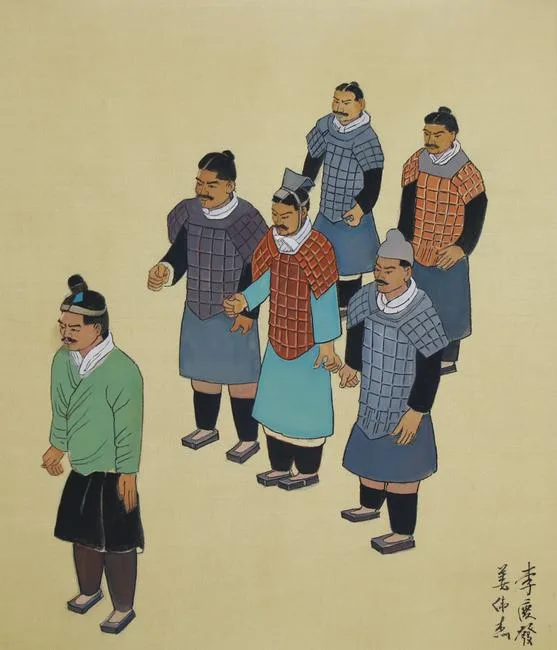 Li Qingfa, Terra Cotta Warriors - Heavy Armor, Mixed Media on Silk