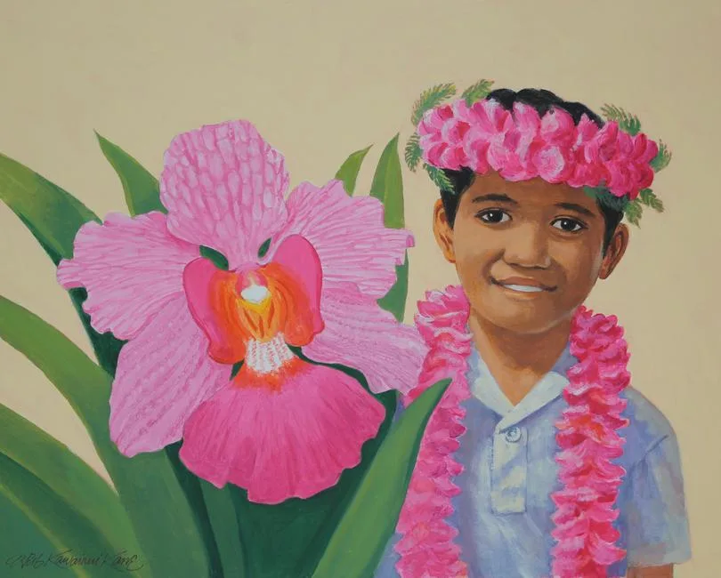 Herb Kawainui Kane, Flowers of the Pacific - Vanda, Oil on Illustration Board