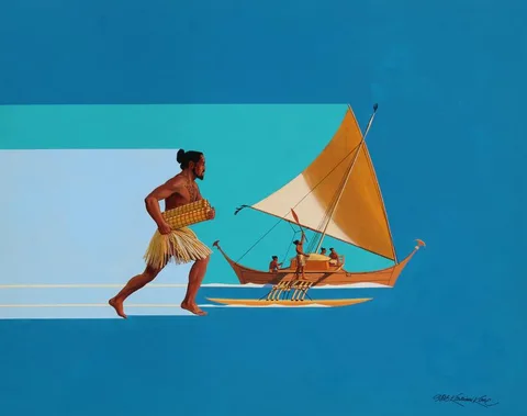 Herb Kawainui Kane, Traditional Marshallese Messenger, Oil on Illustration Board
