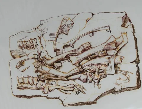 Bryan Kneale, Dinosaur Bones, Mixed Media on Illustration Board