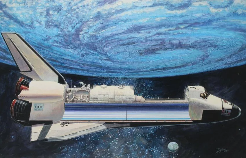 Space Shuttle Orbiter by David K. Stone, Oil on Masonite, sold Aug 2020