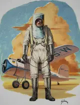 Wiley Post in High Altitude Suit, Helmuth Stone Gallery 2020