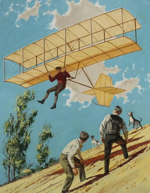 Octave Chanute Testing His Glider by Harry Schaare, Oil on Masonite, sold Aug 2020