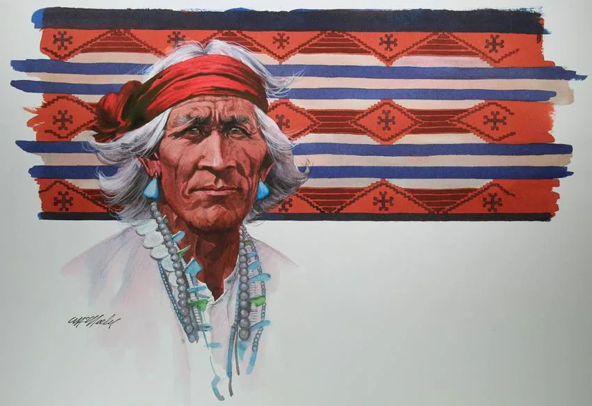 Older Navajo Man by Tom McNeely, Watercolor on Paper, sold Aug 2020