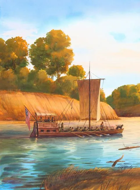 On the River Leaving St. Louis by Tom McNeely, Watercolor on Illustration Board, sold Aug 2020