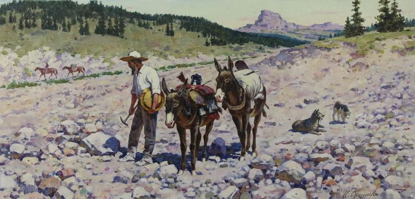 Western Mining Prospector by Ivan Akimovich Sushchenko, Oil on Masonite, sold Aug 2020