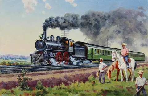 Empire State Express (Train) by Ivan Akimovich Sushchenko, Oil on Masonite, sold Aug 2020