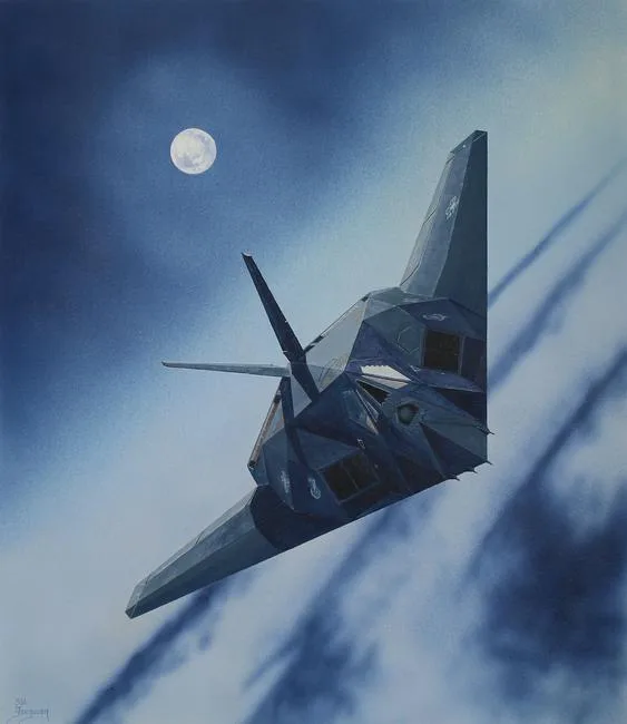 F-117 Nighthawk by Steve Ferguson, Acrylic on Illustration Board, sold Aug 2020