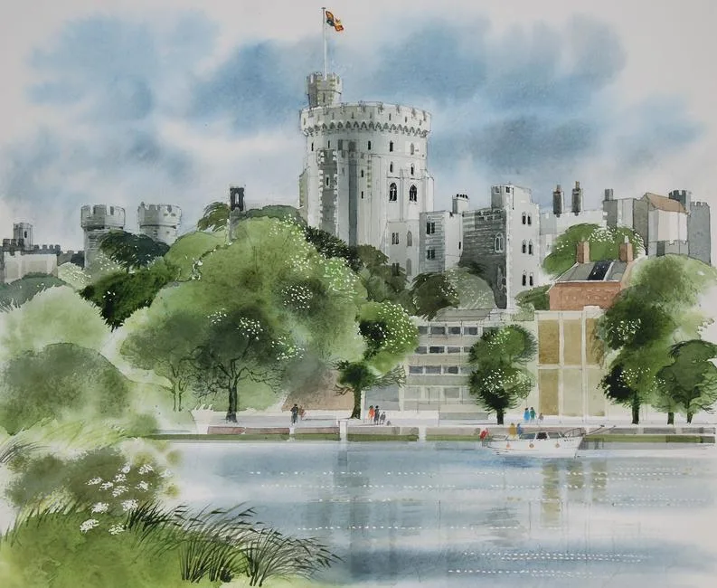Windsor Castle in England by Ronald Maddox, Watercolor on Paper, sold Aug 2020