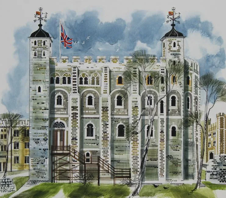 Ronald Maddox, Tower of London, Watercolor on Illustration Board