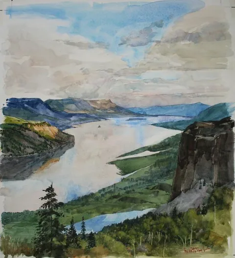 Skip Whitcomb, Columbia River Gorge, Watercolor on Illustration Board