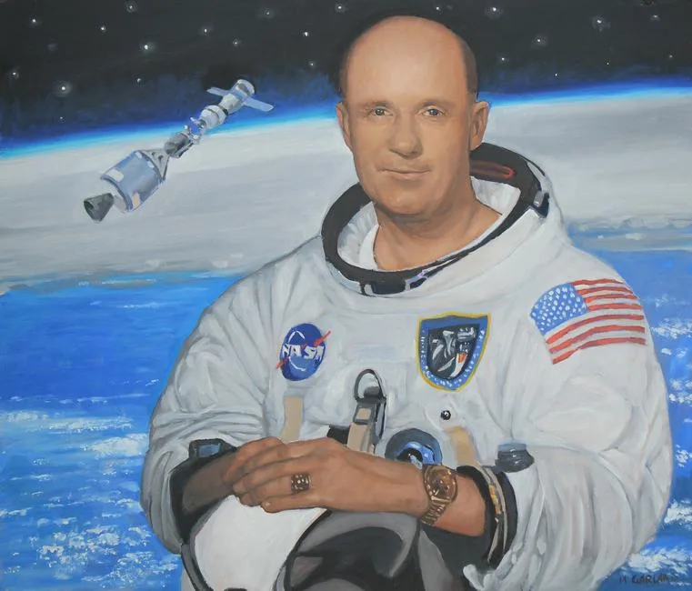 Thomas Stafford by Michael Garland, Acrylic on Illustration Board, sold Aug 2020