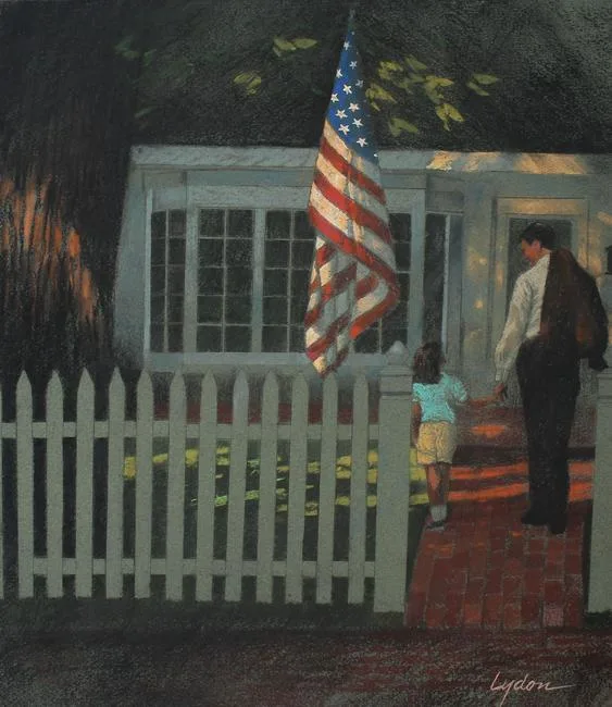 Tom Lydon, Flag over Porch, Chalk on Paper